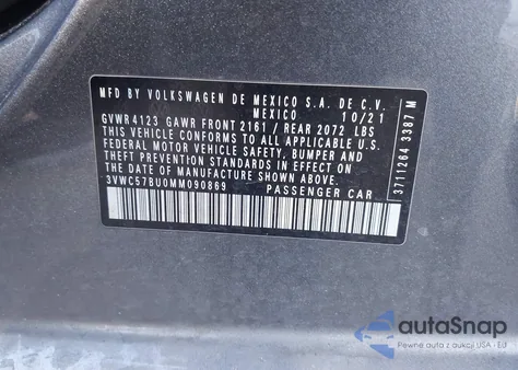 2021 Volkswagen Jetta 1.4T R-Line/1.4T S/1.4T Se z USA, uszkodzony, nr VIN 3VWC57BU0MM090869